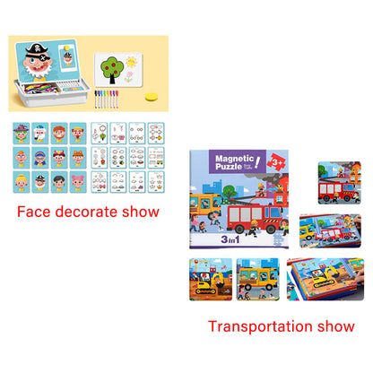 Magnetic Puzzles Face Dress Up Travel Game Double Side Preschool Educational Learning Toy for Kids